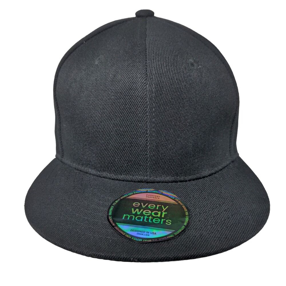 ChoKoLids Snapback Hat Black One Size Adjustable Solid 6 Panel Blank